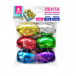 Лента упаковочная декоративная для подарков, металл, 6шт 5мм*10м цвет ассорти ЗОЛОТАЯ СКАЗКА, 591828