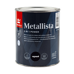 Краска для металла по ржавчине 3в1 Tikkurila Metallista (Металлиста), 0,8 л, черная