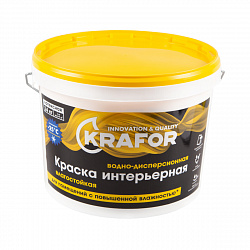 Краска водно-дисперсионная интерьерная влагостойкая Krafor, латексная, 14 кг, белая