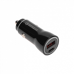 Автозарядка в прикуриватель АЗУ USB-A (QC 3.0)+USB-C (PD), 38Вт черная REXANT