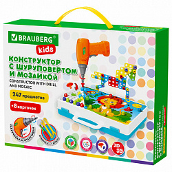 Конструктор с шуруповертом РАЗВИВАЮЩИЙ 247 деталей, BRAUBERG KIDS, КОД 1С, 665204