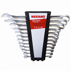 Набор ключей комбинированных REXANT (6-14, 17, 19, 22 мм), 12 шт., CrV, зеркальное хромирование 
