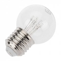 Лампа шар e27 6 LED Ø45мм - ТЕПЛЫЙ БЕЛЫЙ, прозрачная колба, эффект лампы накаливания