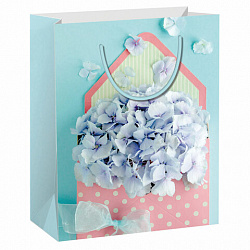 ЗОЛОТАЯ СКАЗКА Пакет подарочный Summer Flowers 11,4x6,4x14,6см глиттер голубой