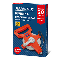 Рулетка геодезическая 20м х 13мм, лента фибергласс, открытый корпус, RABBITEX, 671366