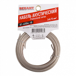 Кабель акустический REXANT 2х0,75 мм², прозрачный SILICON, мини-бухта 10 м