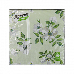 BGREEN 3сл 20шт 33*33см Салфетки бумажные Жасмин зелёный фон