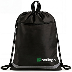Мешок для обуви 1 отделение Berlingo "Basic black", 360*460 мм, светоотражающая лента, карман на молнии, полиэстер, черный