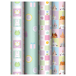 Упаковочная бумага глянц. 70*100см, MESHU "Cute party", 80г/м2, ассорти 4 дизайна