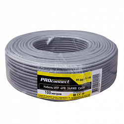 Кабель UTP PROconnect 4PR 24AWG, CCA, CAT5e, PVC, серый, бухта 100 м