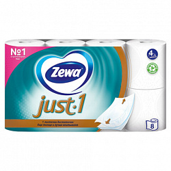 ZEWA 8 рулонов Туалетная бумага Just 1 4-х слойная 8х12 м белая