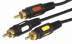 Шнур 3 RCA - 3 RCA, длина 3 метра, черный (GOLD) REXANT