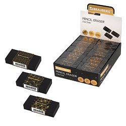 Ластик BRAUBERG "GOLDEN BLACK", 50х24х10 мм, прямоугольный, картонный держатель, экологичный ПВХ, ассорти, 272728