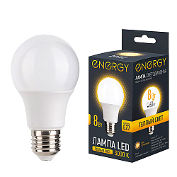 ЛАМПА СВЕТОДИОДНАЯ "ENERGY" ГРУША А60 8W 3000 К E27, ТЕПЛ. СВЕТ (10/100)
