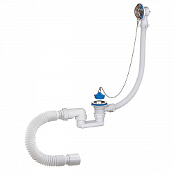 Сифон для ванн Orio АН-80089, 1 1/2" x 40 мм, регулируемый, полуавтомат, с переливом и гофротрубой