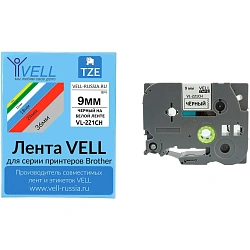 Картридж -лента Vell VL-221CH(с чип.9мм,чер.на бел.)для Puty {Vell-221CH