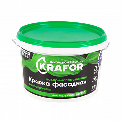 Краска водно-дисперсионная фасадная особопрочная Krafor, 3 кг, белая