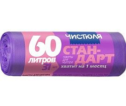 Чистюля пакеты для мусора в рулоне Стандарт на 60 л, 31 шт, 300 гр