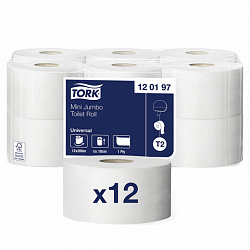 Бумага туалетная 200 метров, TORK (Система T2) UNIVERSAL, 1-слойная, КОМПЛЕКТ 12 рулонов, 120197