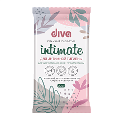 DIVA 20шт Влажные салфетки Intimate для интимной гигиены для чувствительной кожи