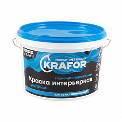 Краска водно-дисперсионная интерьерная Krafor, матовая, 3 кг, супербелая