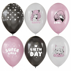 Воздушные шары, 25шт., М12/30см, MESHU "Anime party", пастель, ассорти