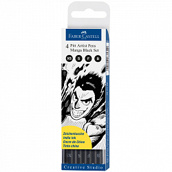 Набор капиллярных ручек Faber-Castell "Pitt Artist Pens Manga Black set" черные, 4шт., 0,1/0,3/0,5мм/Вrush, европодвес