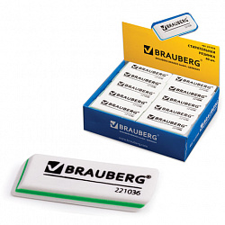Ластик BRAUBERG "Line", 57х18х8 мм, белый, прямоугольный, скошенные края, 221036