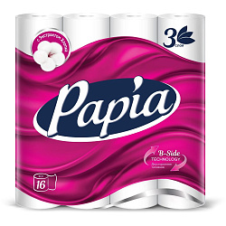HAYAT "Papia " Туалетная бумага белая трёхслойная, 16 шт