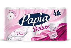 HAYAT "Papia Deluxe" Туалетная бумага белая с аром. Paradiso Fiori и рисунком четырёхслойная, 8шт