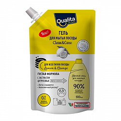 QUALITA 500мл Средство для мытья посуды LEMON&ORANGE дой-пак