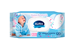 AURA Ultra Comfort Влажные салфетки для детей с АЛОЭ и ВИТАМИНОМ Е,120шт с крышкой