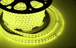 LED лента 220 В, 10х7 мм, IP67, SMD 2835, 60 LED/m, цвет свечения желтый, бухта 100 м