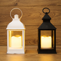 Декоративный фонарь со свечкой, белый корпус, размер 10.5х10.5х22,35 см, цвет ТЕПЛЫЙ БЕЛЫЙ