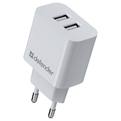 Зарядное устройство сетевое Defender UPA-22 белый, 2xUSB, 2.1А output, черный