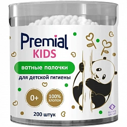 Палочки ватные PREMIAL детские (цилиндр) 200 ватных палочек