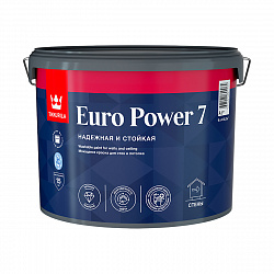 Краска моющаяся для стен и потолков Tikkurila Euro Power 7 (Евро 7), 9 л, белый, база А