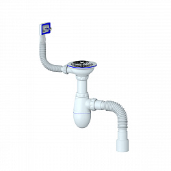 Сифон бутылочный Unicorn B425P, с выпуском 3 1/2" x 40 мм, с прямоугольным переливом и гофротрубой