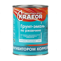 Грунт-эмаль по ржавчине 3 в 1 Krafor, алкидная, глянцевая, 1 кг, красно-коричневая