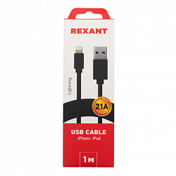 Кабель REXANT USB-Lightning 2 А, 1 м, черный ПВХ