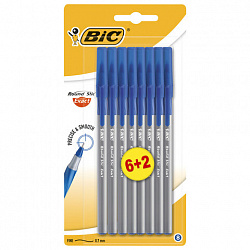 Ручки шариковые с грипом BIC Round Stic Exact, НАБОР 6+2 шт., СИНИЕ, линия 0,32мм, блистер, 932862