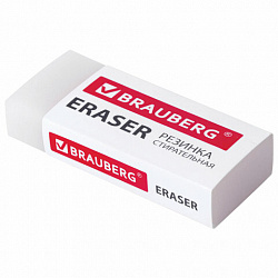 Ластик BRAUBERG "Original", 45х17х10 мм, белый, прямоугольный, экологичный ПВХ, картонный держатель, 228076