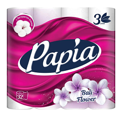 HAYAT "Papia " Туалетная бумага белая с аром. Bali Flower и рисунком трёхслойная, 32 шт
