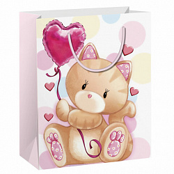 ЗОЛОТАЯ СКАЗКА Пакет подарочный Lovely Kitty 26,5x12,7x33см глиттер белый с розовым
