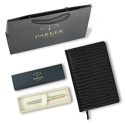 Ручка перьевая PARKER Jotter Core Stainless Steel GT, ежедневник А5 черный, пакет, 880902