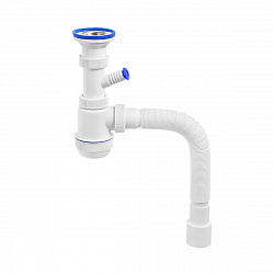 Сифон VIRPlast Элит Мини, 1 1/2" x 40 мм, с отводом, с нержавеющей чашкой, гофротруба 800 мм