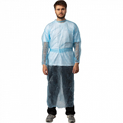 Халат н/с процед, на завязк, рук.рез, дл.140см, XL, пл 25, голуб, 10 шт/уп