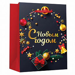 ЗОЛОТАЯ СКАЗКА Пакет подарочный новогодний 11,4x6,4x14,6см New Year фольга чёрный/красный
