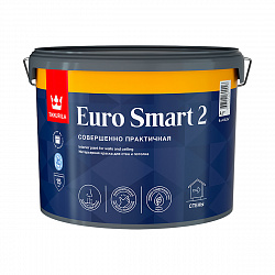Краска моющаяся для стен и потолков Tikkurila Euro Smart 2 (Евро Смарт 2), 9 л, белый, база А