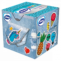 ZEWA 60шт Салфетки косметические Kids Зоопарк для лица 3-х слойные в кубе